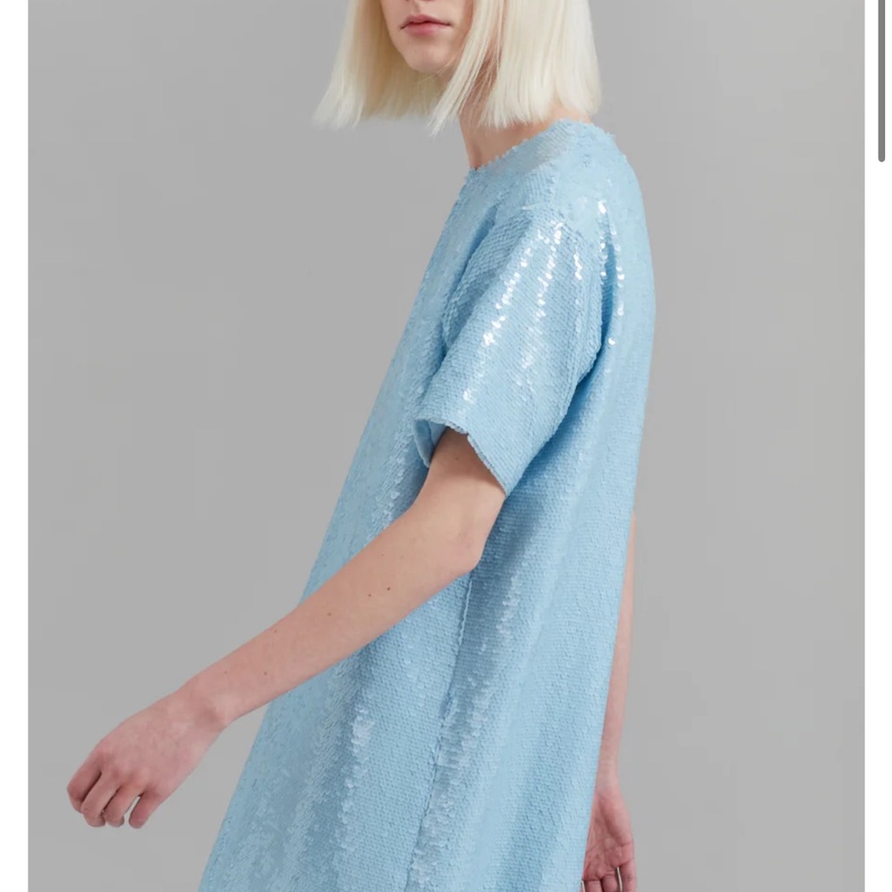 The Frankie Shop Riley Sequins Tee Mini Dress Sky Blue - Picture 2 of 4